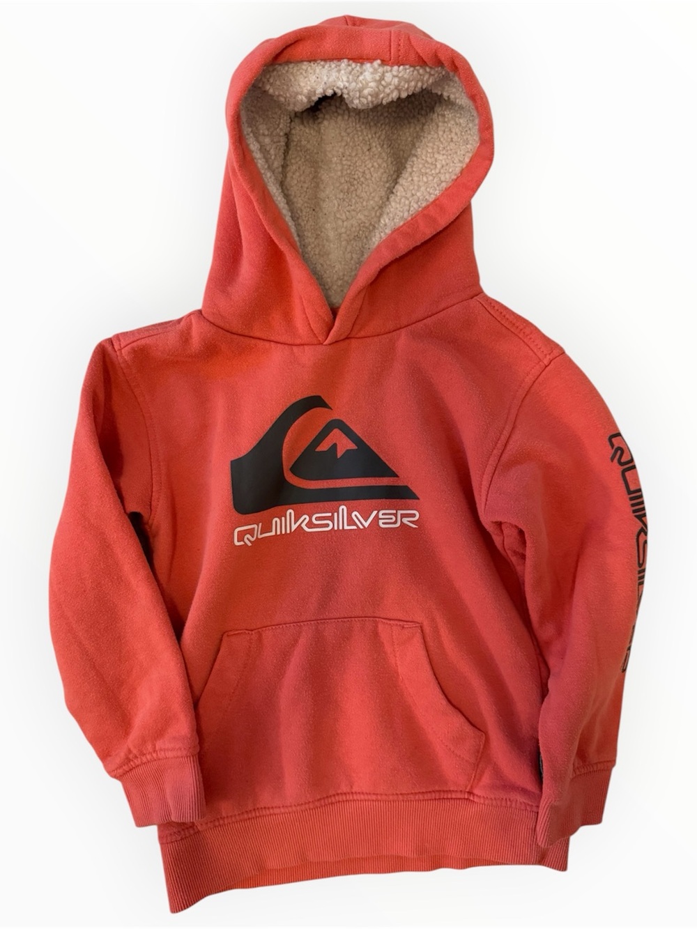 Quiksilver Boys Sherpa-Lined Hoodie Size 5 Red Orange Logo Pullover